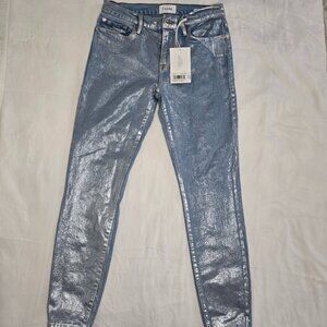 Frame NWT Le Skinny De Jeanne Jeans Corte ceñido de talle medio Recubiertoplata